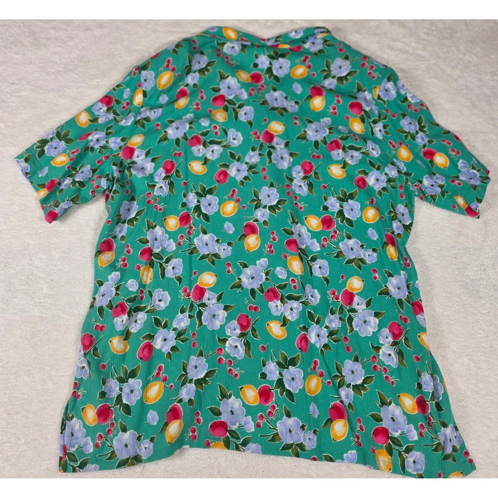 Koret Francisca Button Up Womens‎ 20W Green Floral Fruit Print Vtg Short Sleeve